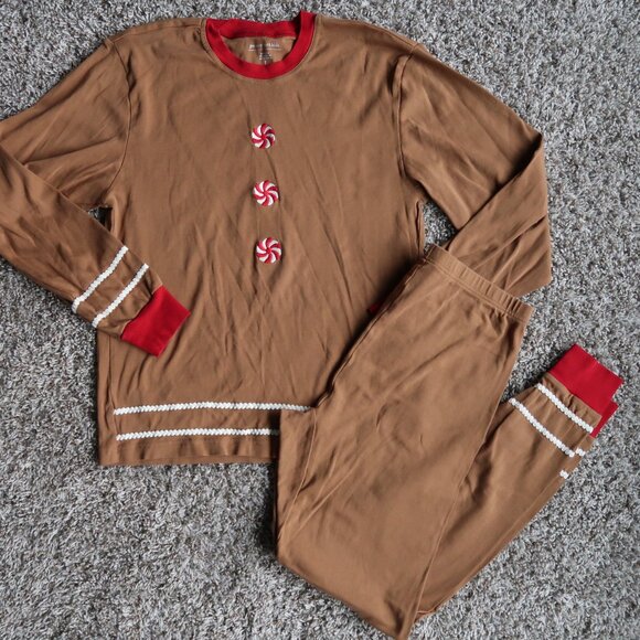 Pottery Barn Kids Adult Gingerbread Organic Cotton Pajama Set 2 Pcs Size L - Picture 2 of 5
